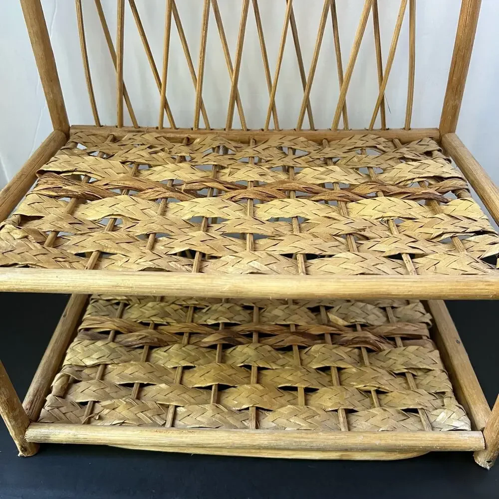Vintage Wicker Rattan Wall Cabinet Shelf Hanging Bathroom Boho MCM Folding Towel